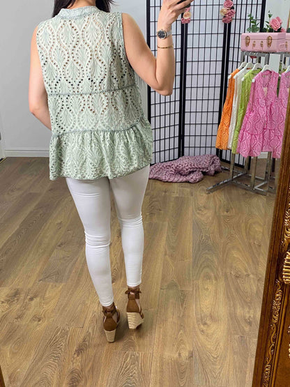 Rinner Broderie Peplum Smock Top