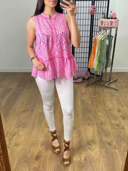 Rinner Broderie Peplum Smock Top