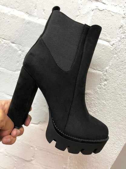 Romina Black Faux Suede Chunky Heel Boots
