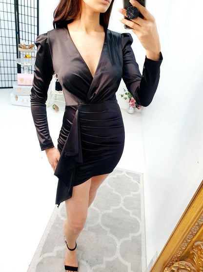 Sarine Silky Ruffle Wrap Mini Dress