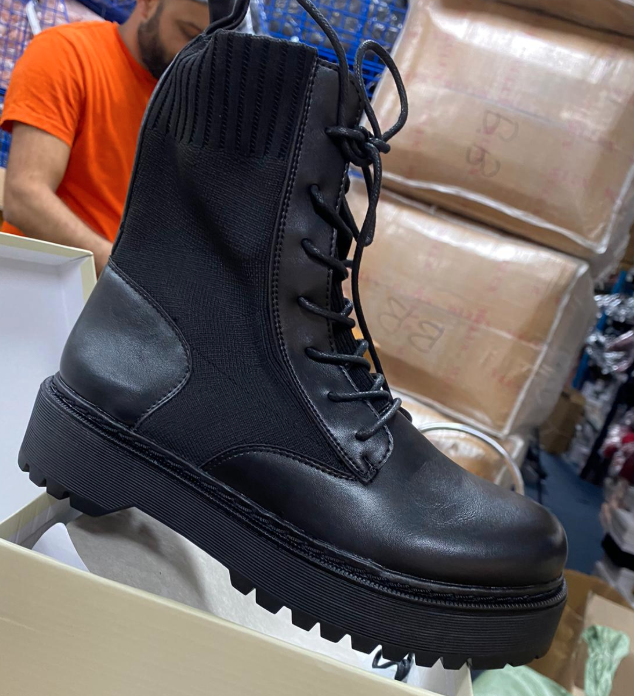 Kyler Black Faux Leather Sock Detail Biker Boots