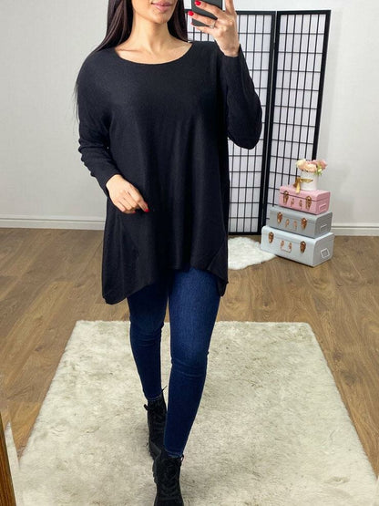 Selly Plain Dip Hem Fine Knit Jumper