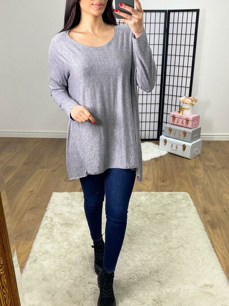 Selly Plain Dip Hem Fine Knit Jumper