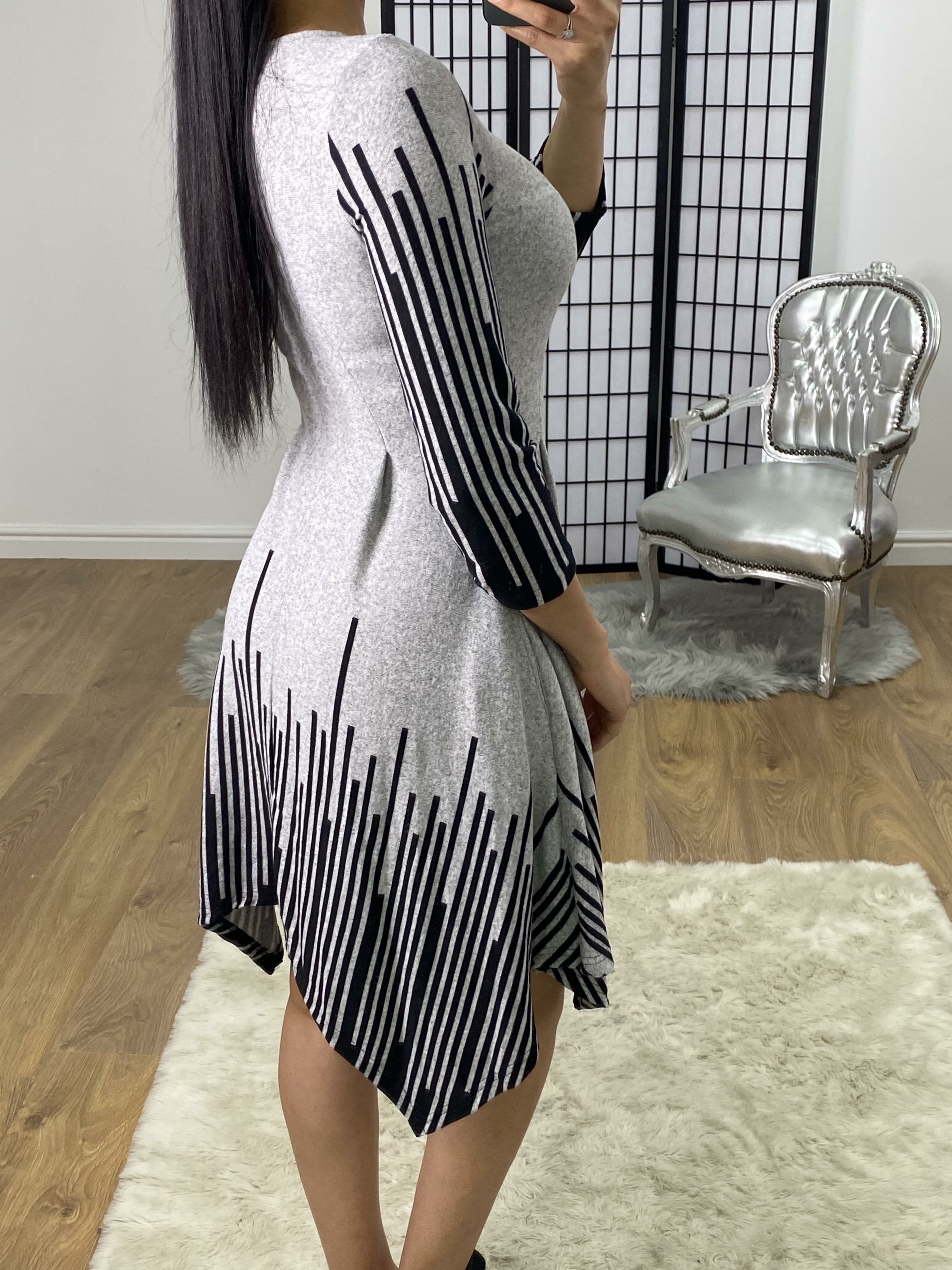 Seraphina Asymmetric Line Print Skater Dress