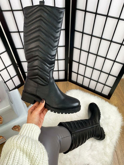 Serenity Black Faux Leather Padded Calf Boots