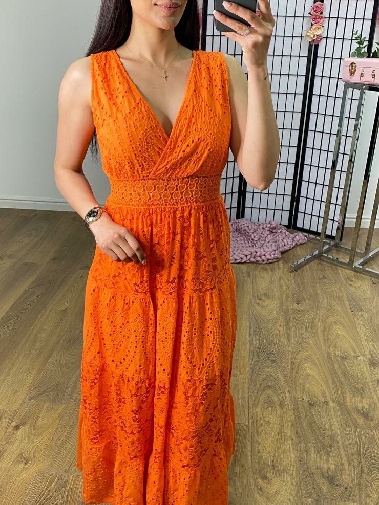 Burnt orange lace maxi cheap dress