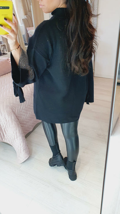 Shelby Oversized Studded Bell Sleeve Tie Waist Knit Jumper