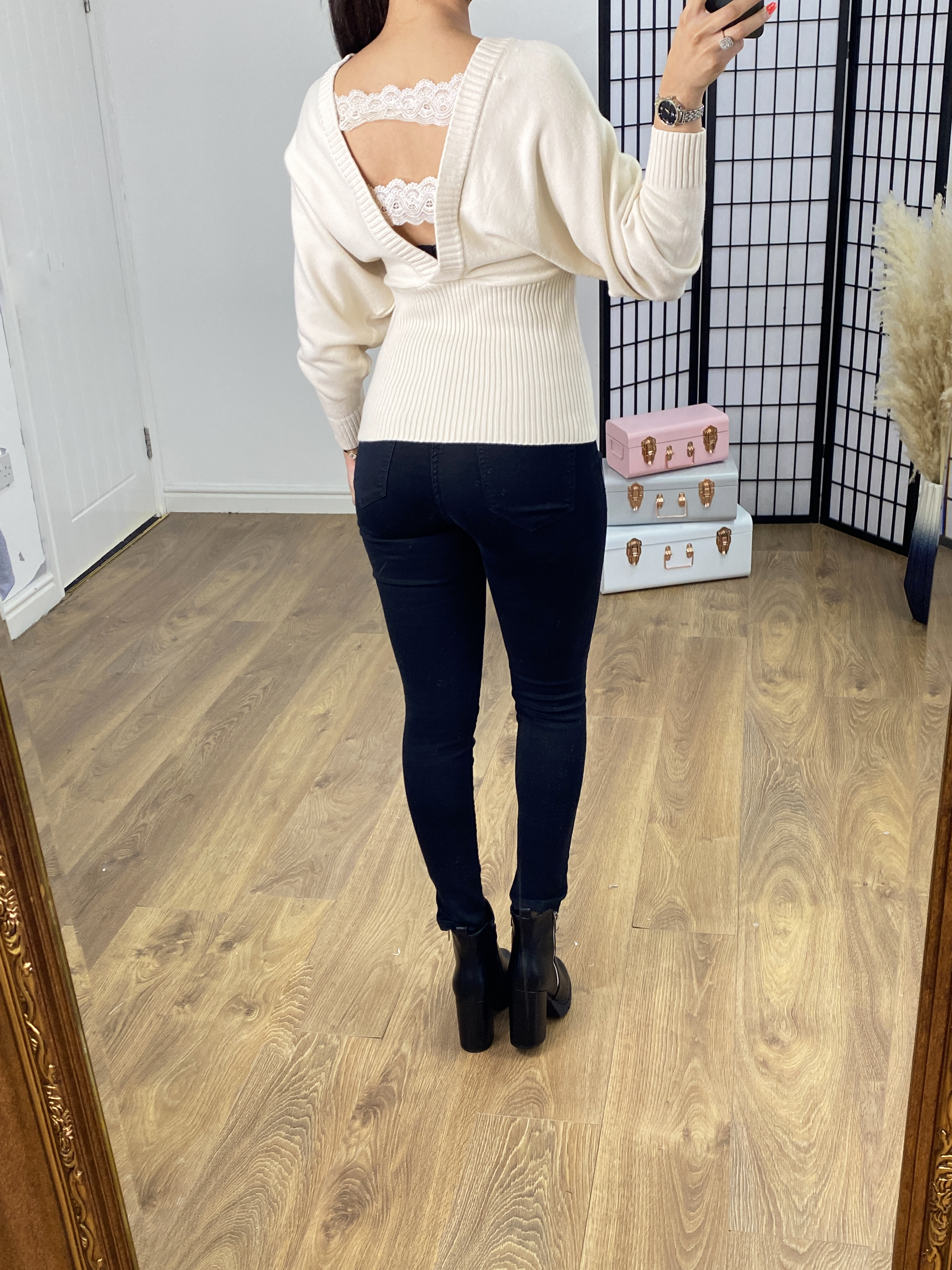 Sinclair Pearl Button Lace Back Detail Jumper