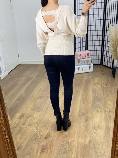 Sinclair Pearl Button Lace Back Detail Jumper