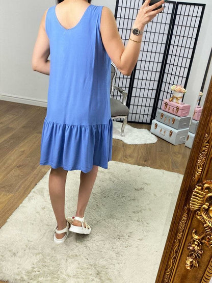 Sinco Plain Wide Strap Frill Hem Dress