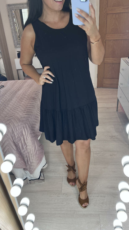 Sinco Plain Wide Strap Frill Hem Dress