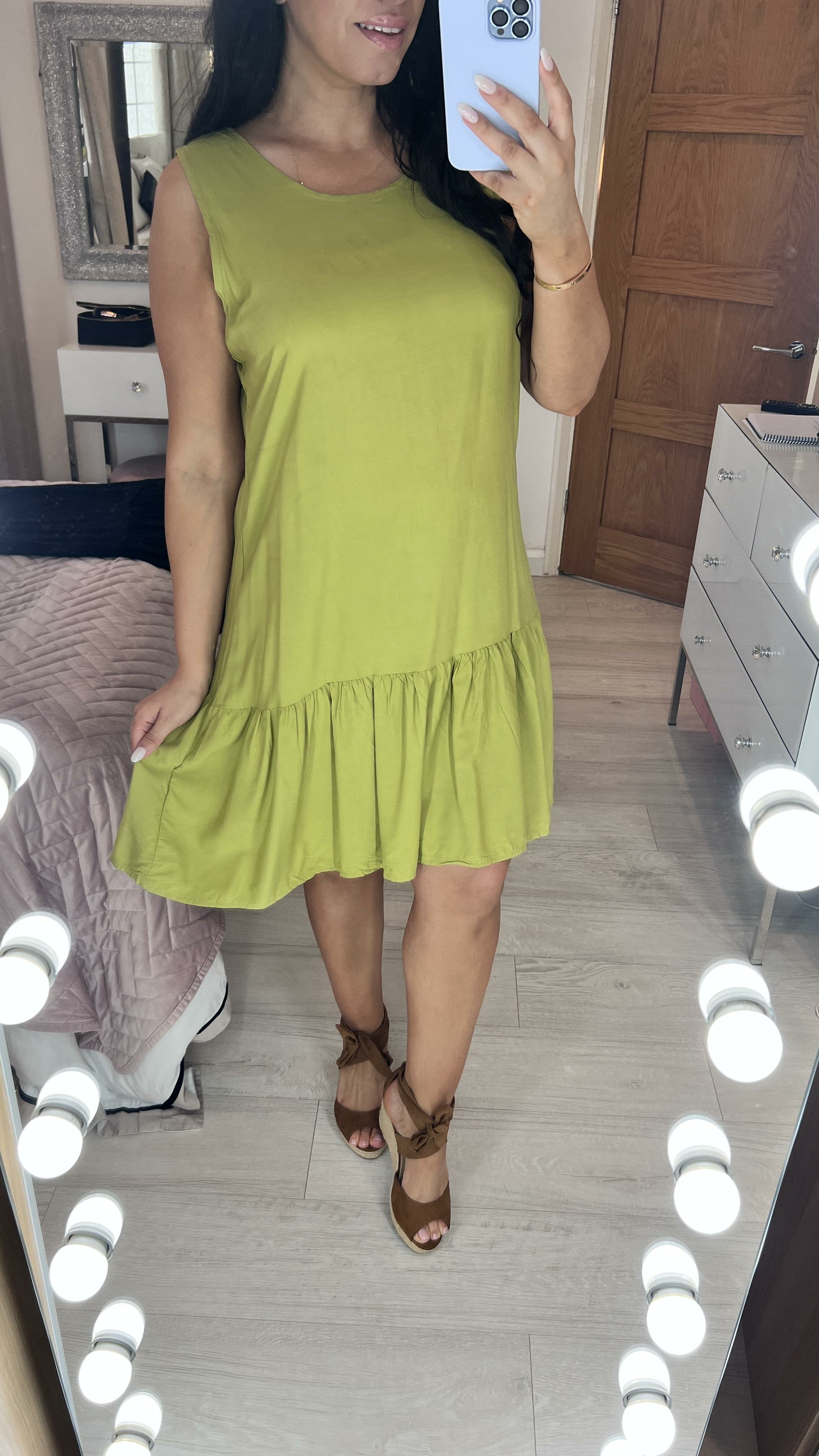 Sinco Plain Wide Strap Frill Hem Dress