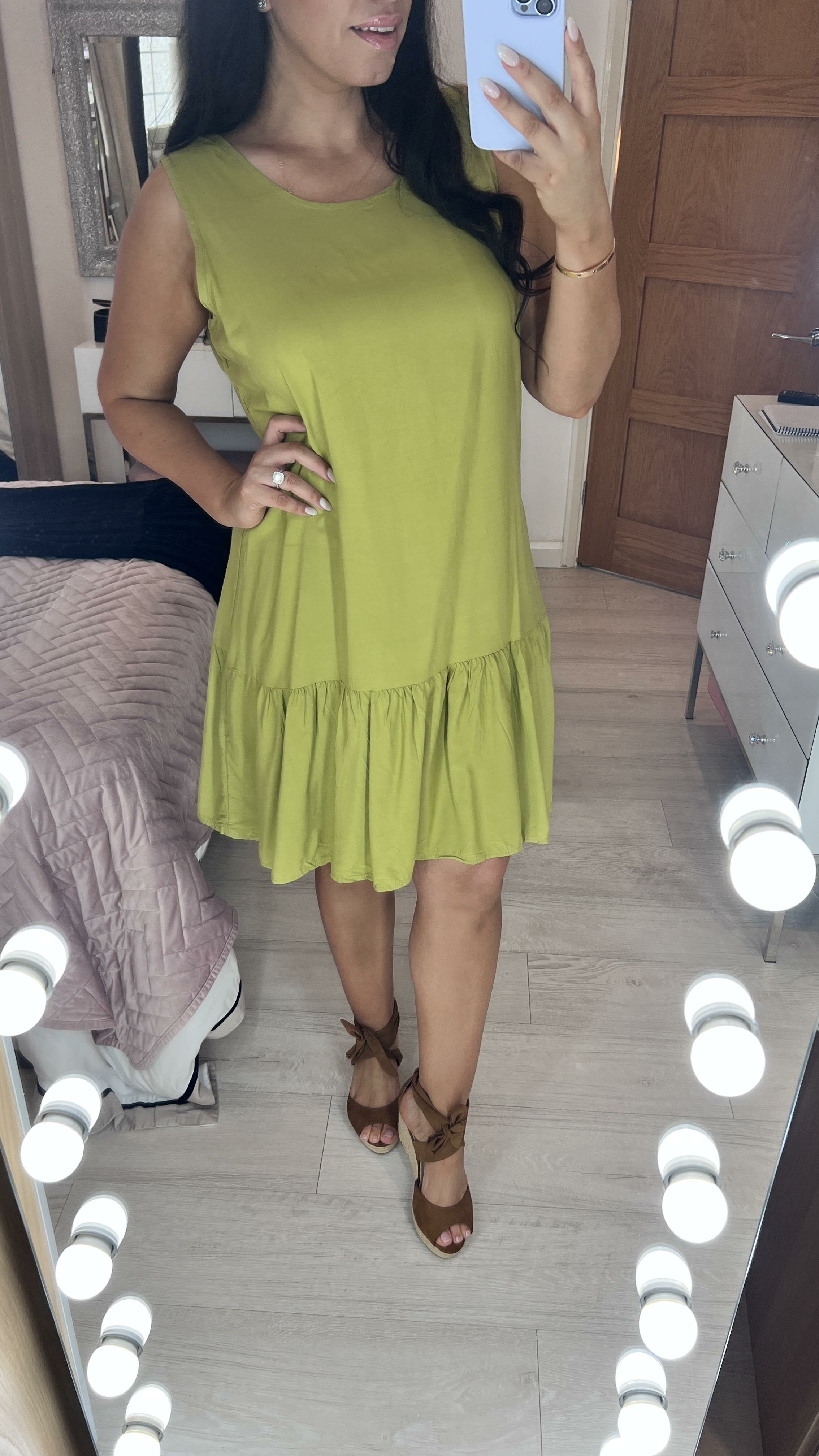 Sinco Plain Wide Strap Frill Hem Dress