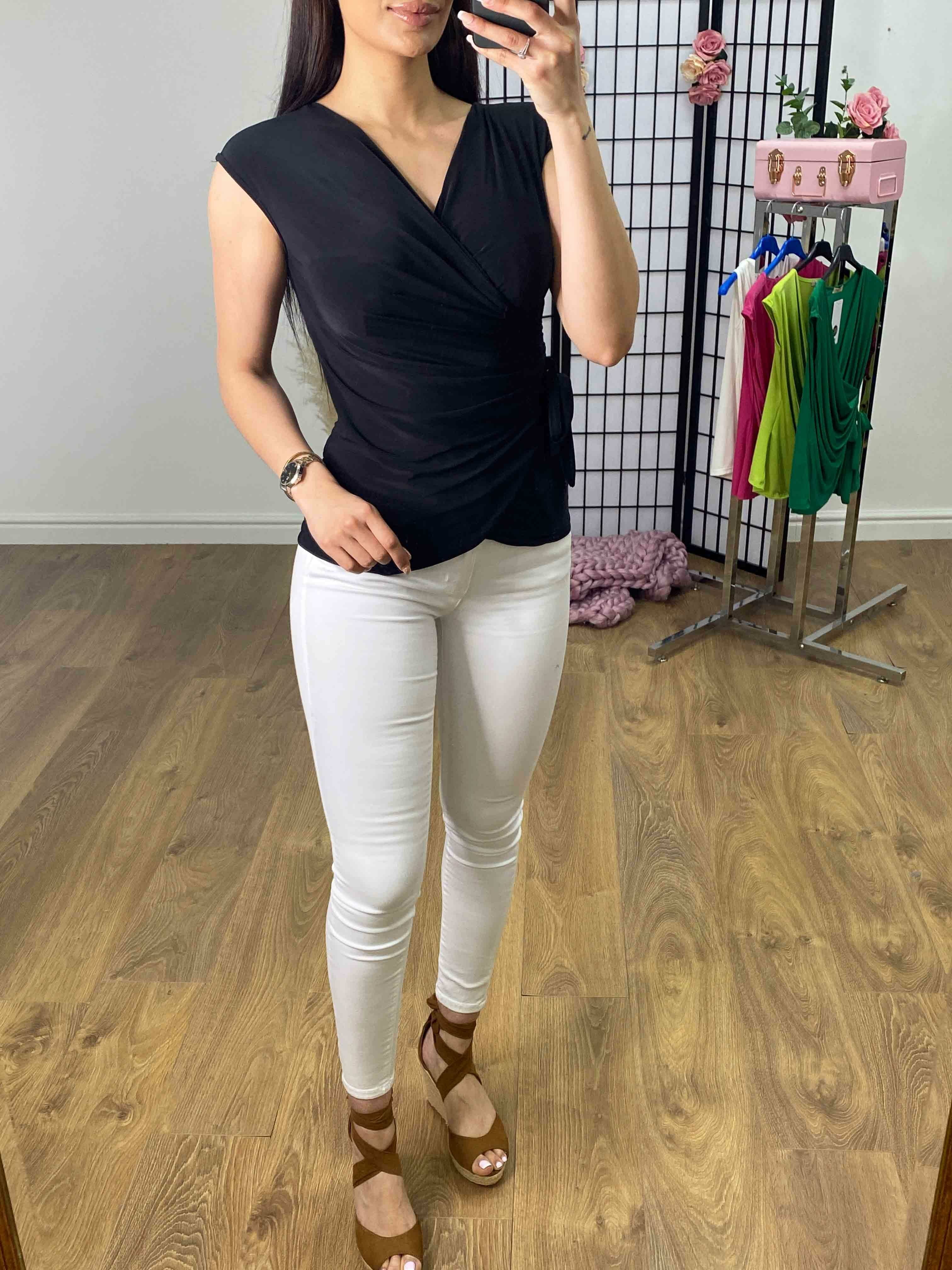 Skylar Plain Wrap Effect Drape Front Top