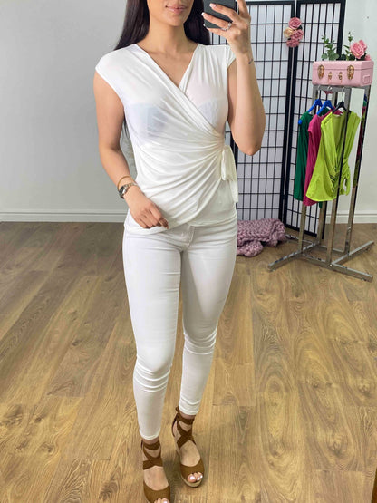 Skylar Plain Wrap Effect Drape Front Top