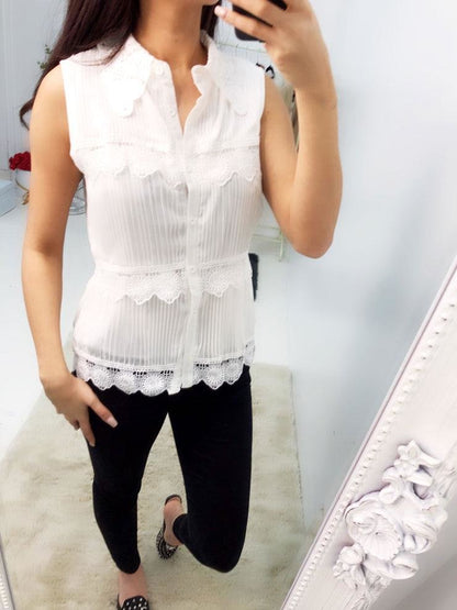 Sofie Crochet Pleat Detailed Vest Blouse