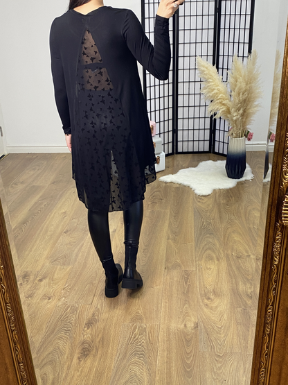 Souza Butterfly Print Chiffon Back Detailed Dip Hem Top