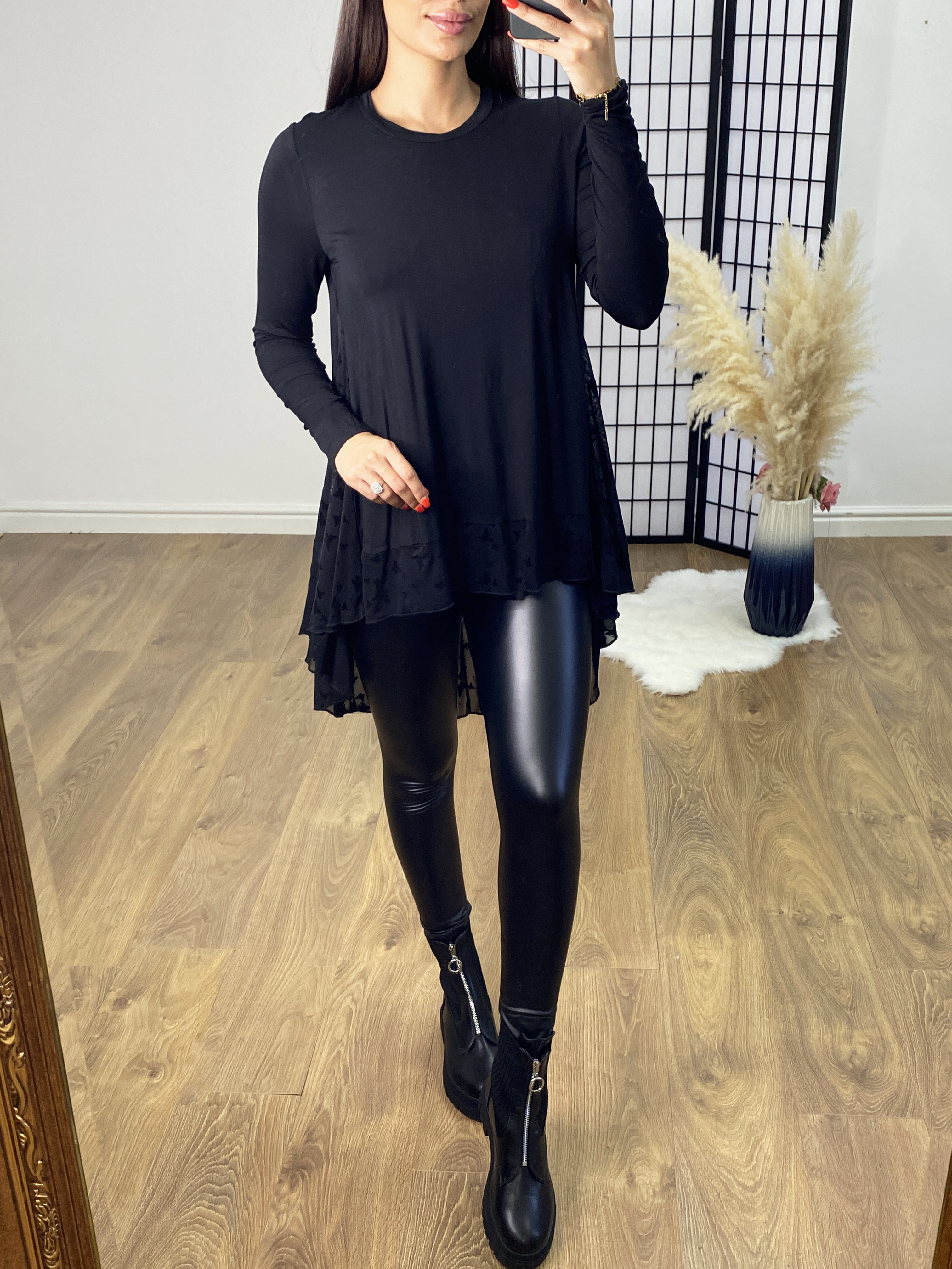 Souza Butterfly Print Chiffon Back Detailed Dip Hem Top