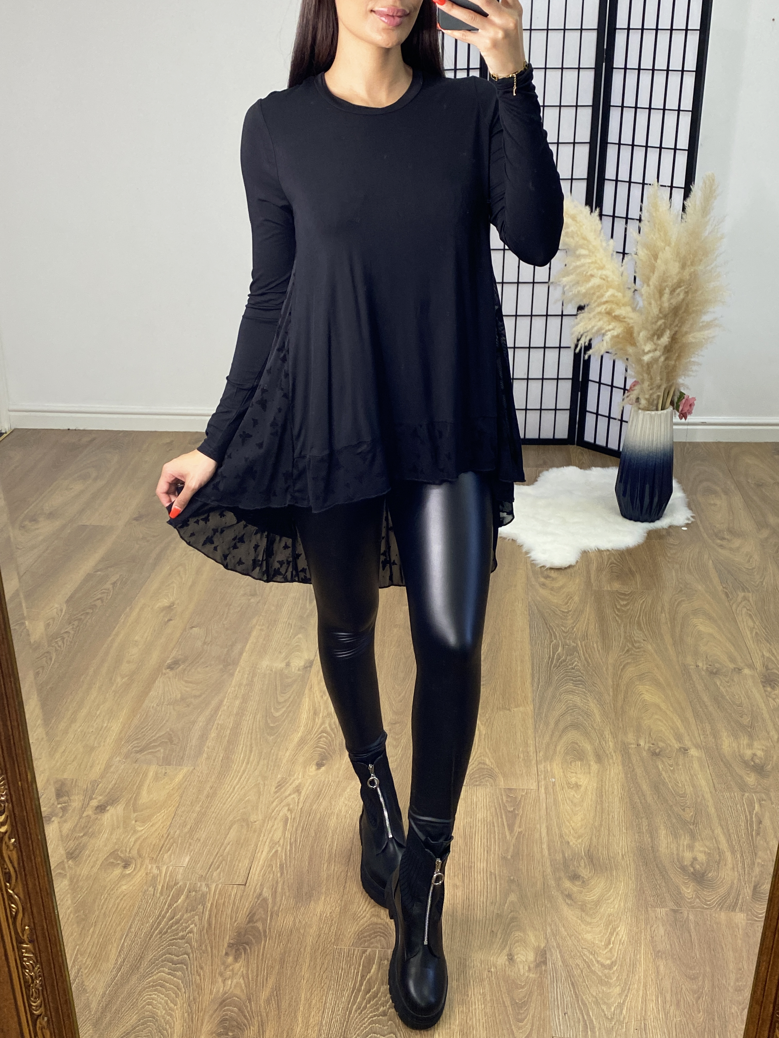 Souza Butterfly Print Chiffon Back Detailed Dip Hem Top