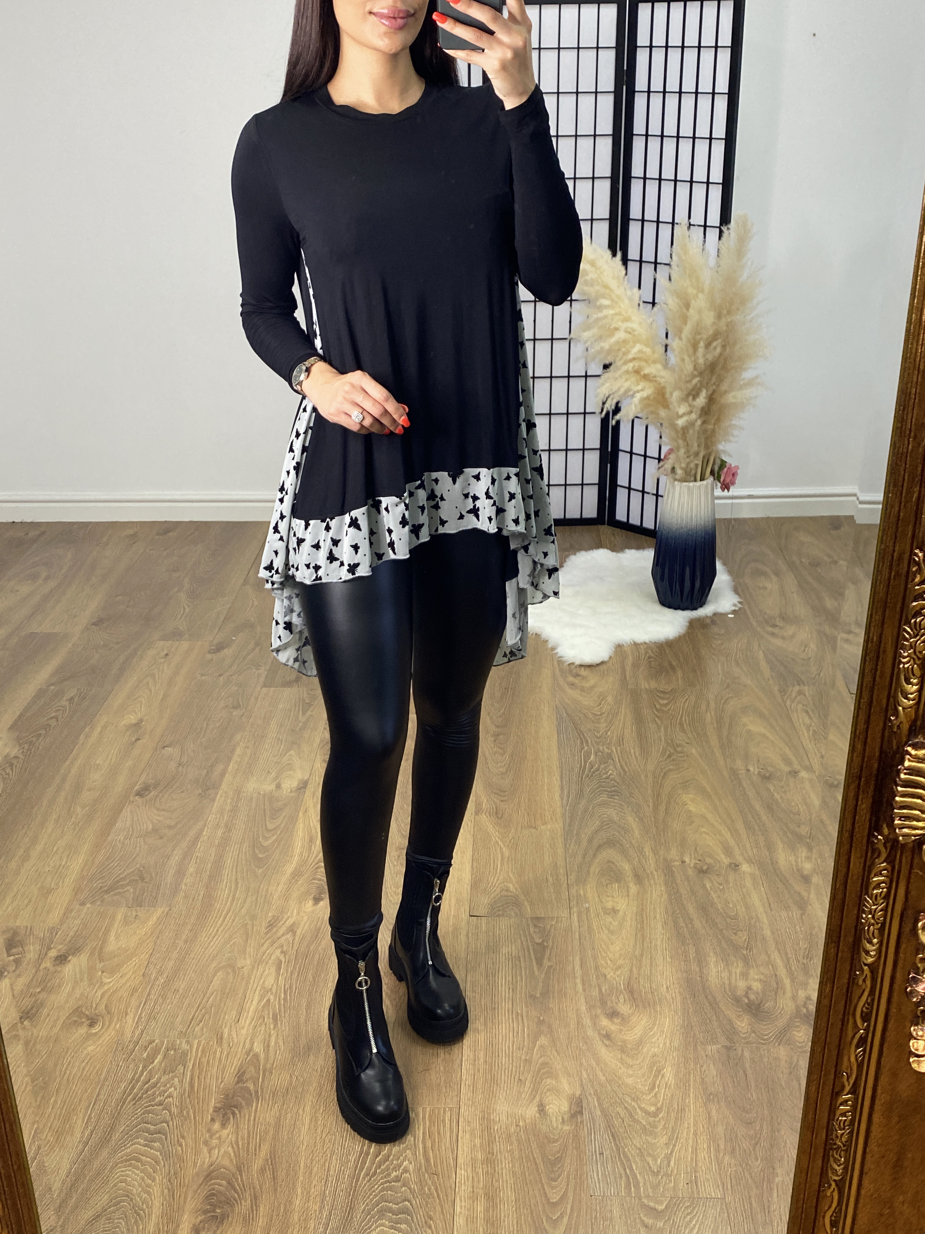 Souza Butterfly Print Chiffon Back Detailed Dip Hem Top