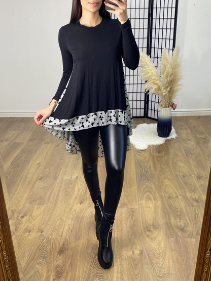 Souza Butterfly Print Chiffon Back Detailed Dip Hem Top