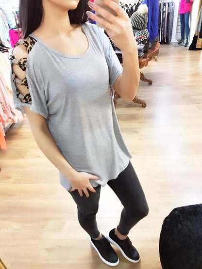 Starla Cut Out Diamante Leopard Print Bow Top