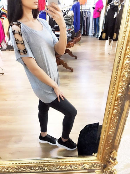 Starla Cut Out Diamante Leopard Print Bow Top