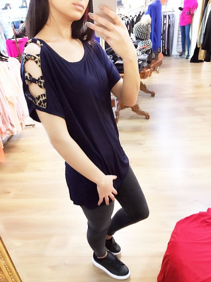 Starla Cut Out Diamante Leopard Print Bow Top