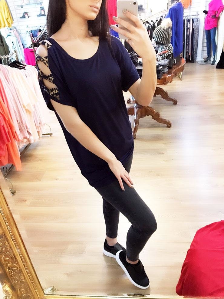 Starla Cut Out Diamante Leopard Print Bow Top