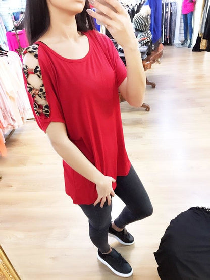 Starla Cut Out Diamante Leopard Print Bow Top