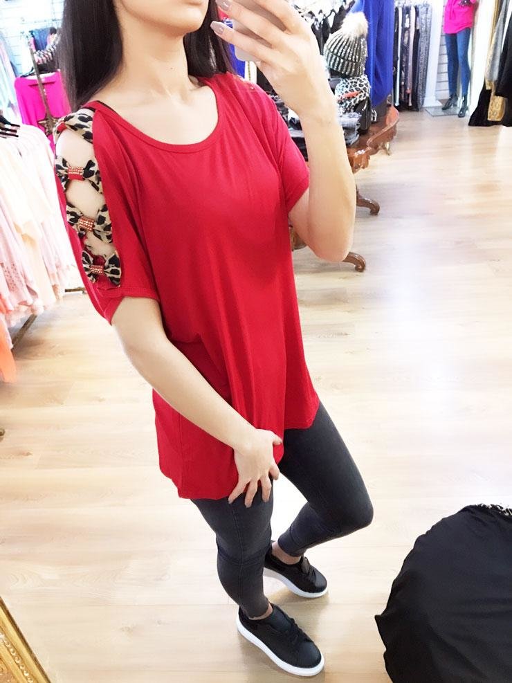 Starla Cut Out Diamante Leopard Print Bow Top