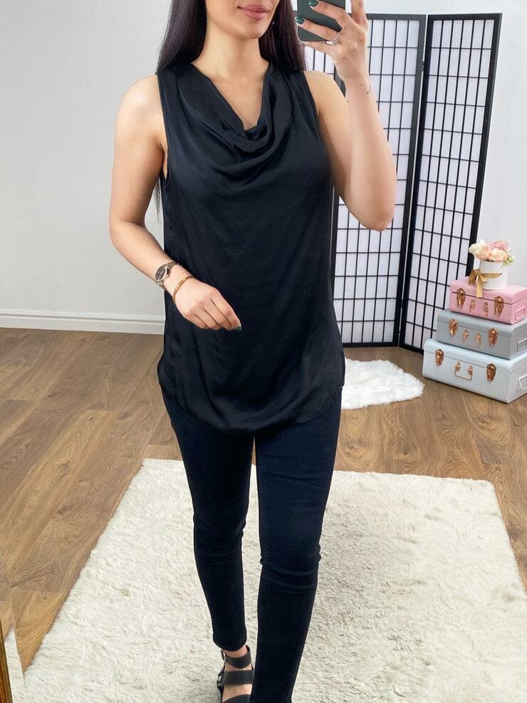 Stoke Plain Satin Cowl Neck Top