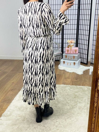 Tabby Black And Cream Ruffle Wrap Dress