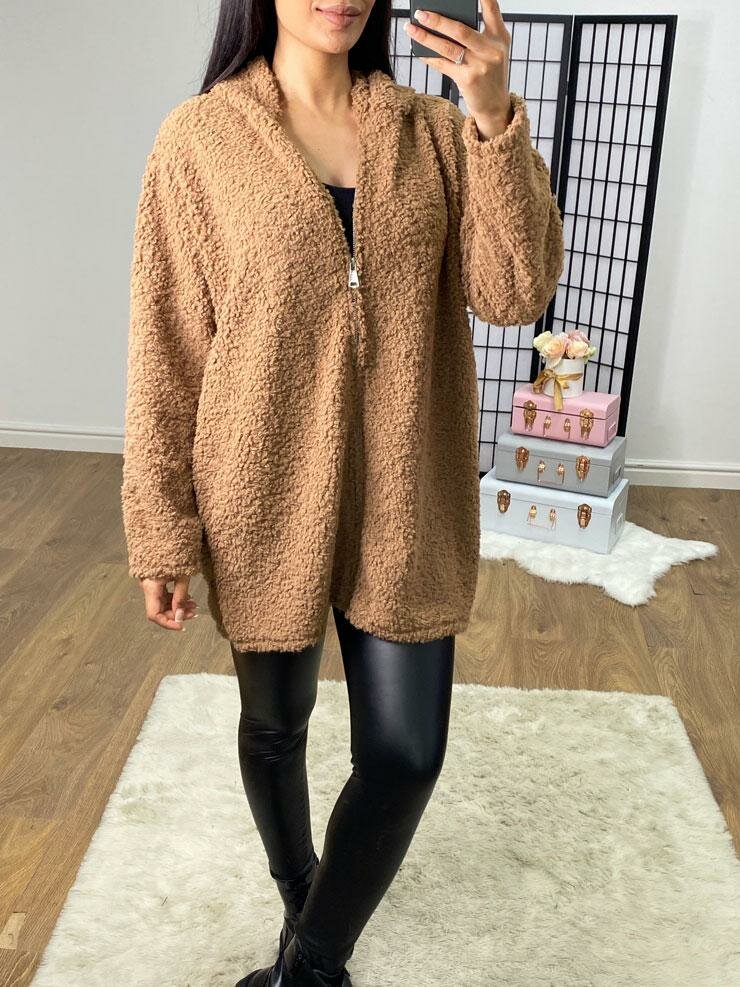 Tallie Oversized Teddy Zip Detailed Hooded Jumper