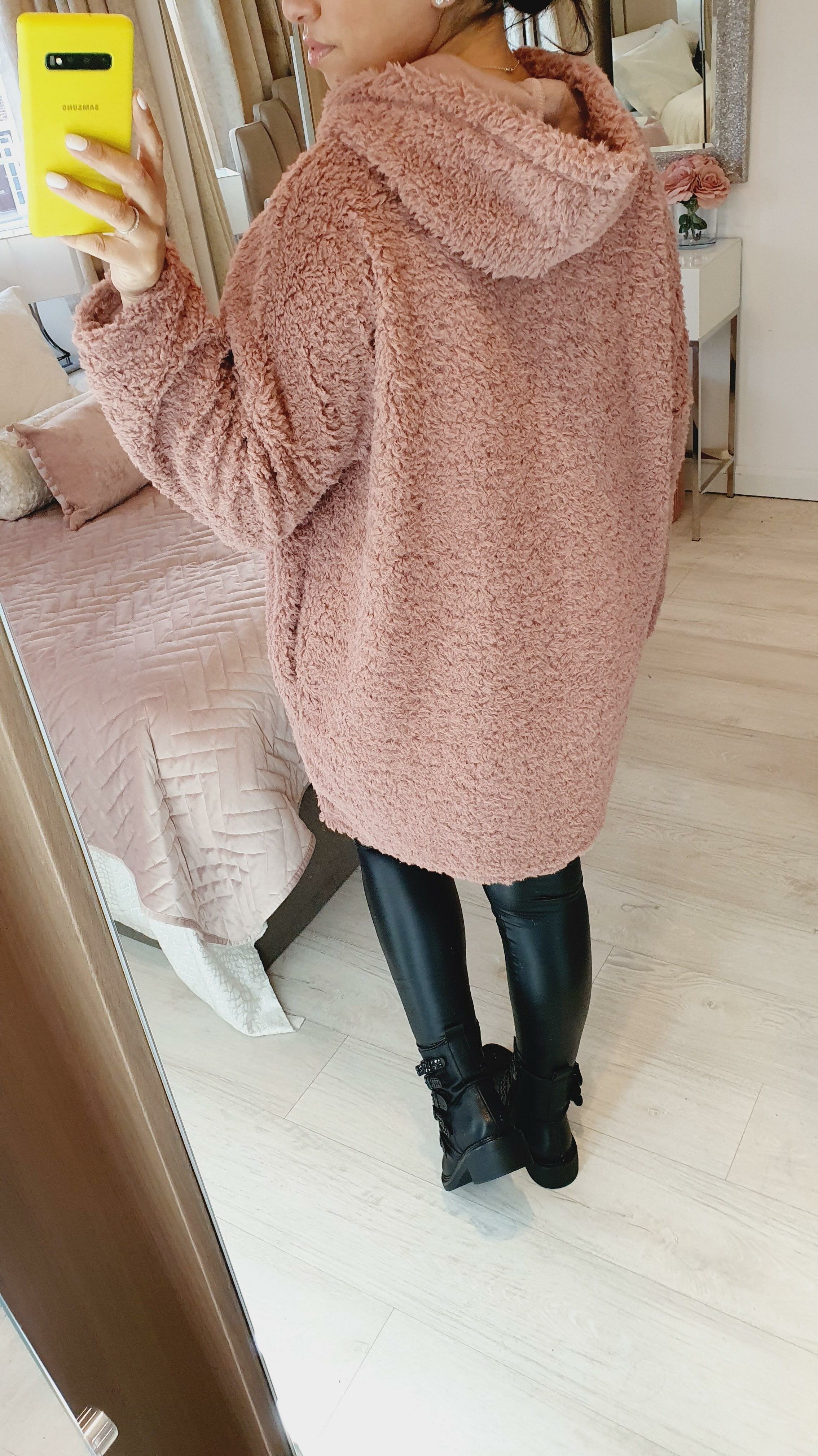 Tallie Oversized Teddy Zip Detailed Hooded Jumper