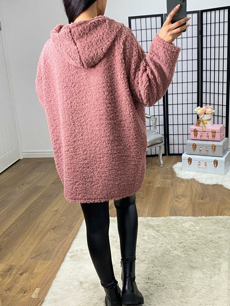 Tallie Oversized Teddy Zip Detailed Hooded Jumper