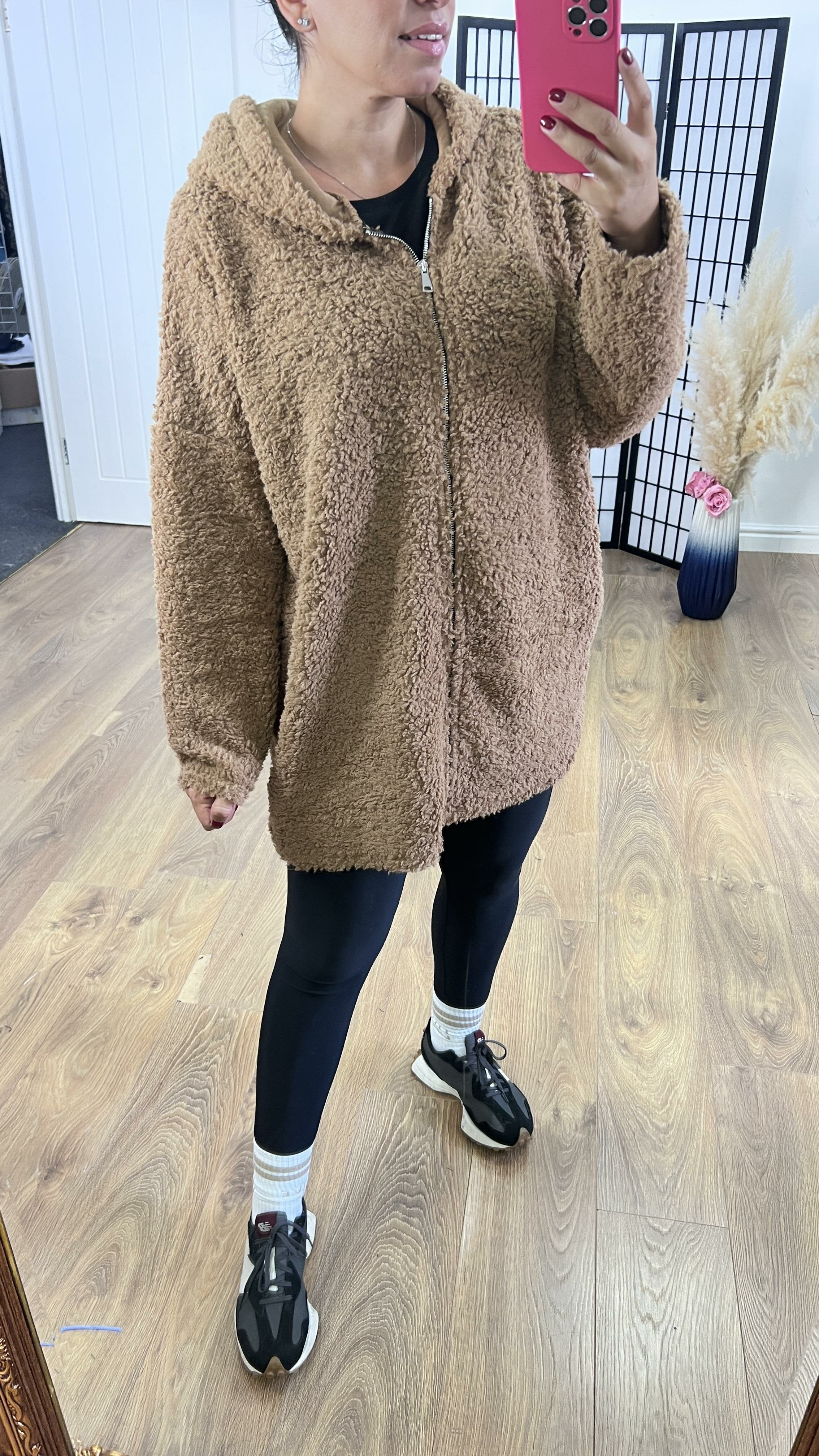 Tallie Oversized Teddy Zip Detailed Hooded Jumper