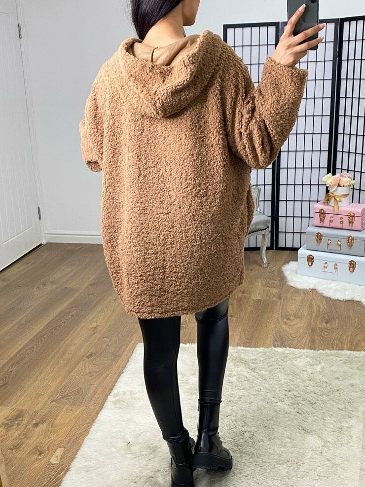 Tallie Oversized Teddy Zip Detailed Hooded Jumper