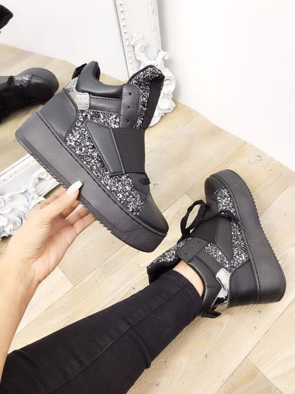 Taloulah Faux Leather Glitter High Top Trainers