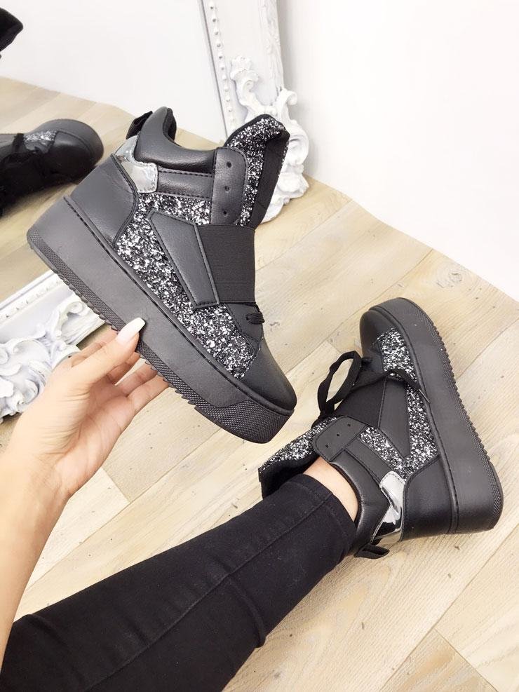 Taloulah Faux Leather Glitter High Top Trainers