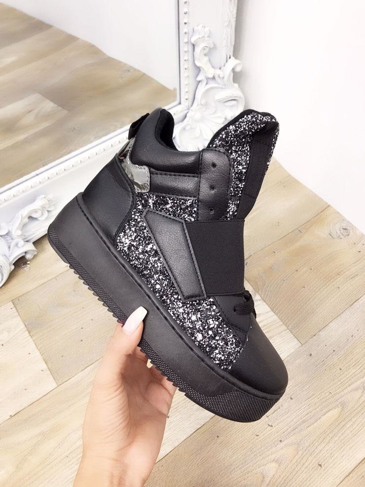 Taloulah Faux Leather Glitter High Top Trainers