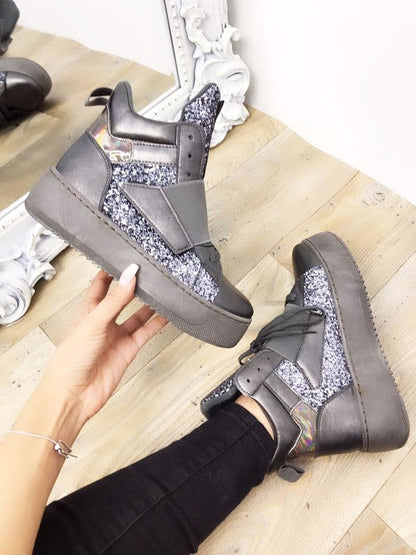 Taloulah Faux Leather Glitter High Top Trainers