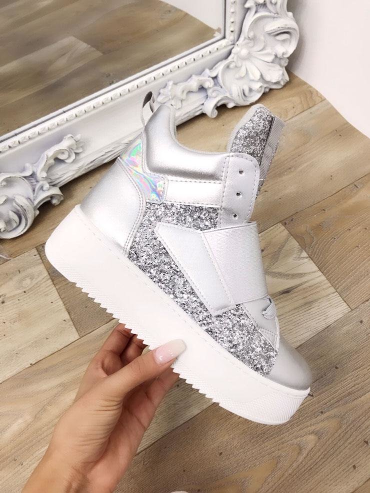 Taloulah Faux Leather Glitter High Top Trainers