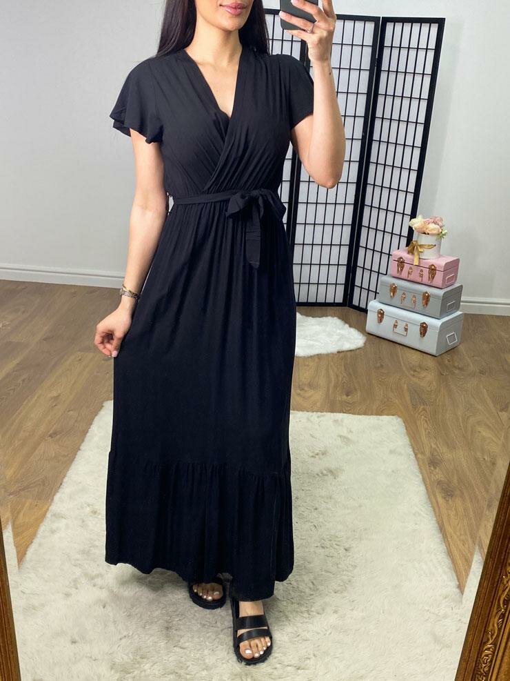 Tandessa Plain V Neck Belted Maxi Dress