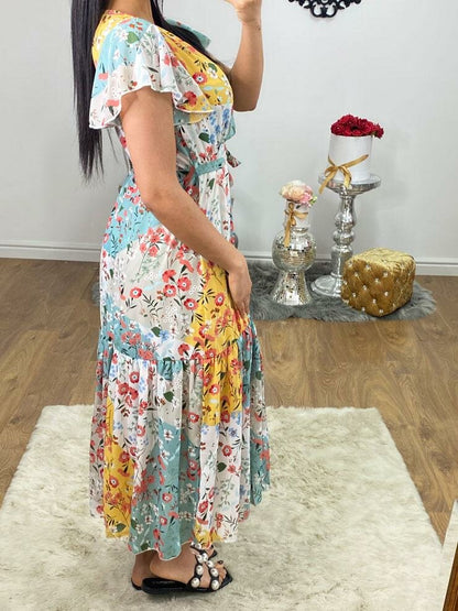 Tayla Floral Print Wrap Smock Maxi Dress