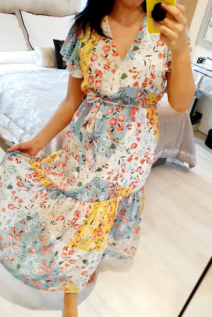 Tayla Floral Print Wrap Smock Maxi Dress