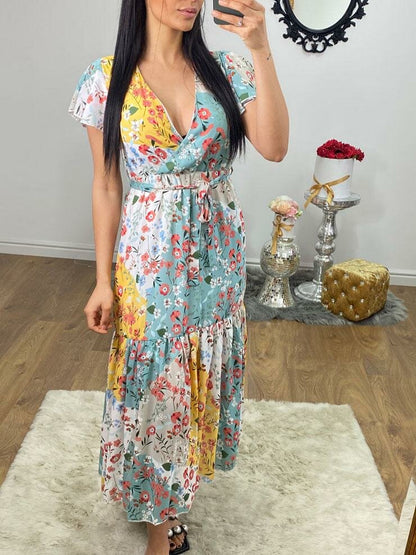 Tayla Floral Print Wrap Smock Maxi Dress