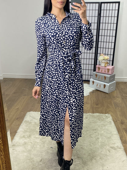 Taymer Printed Tie Waist Floaty Shirt Dress