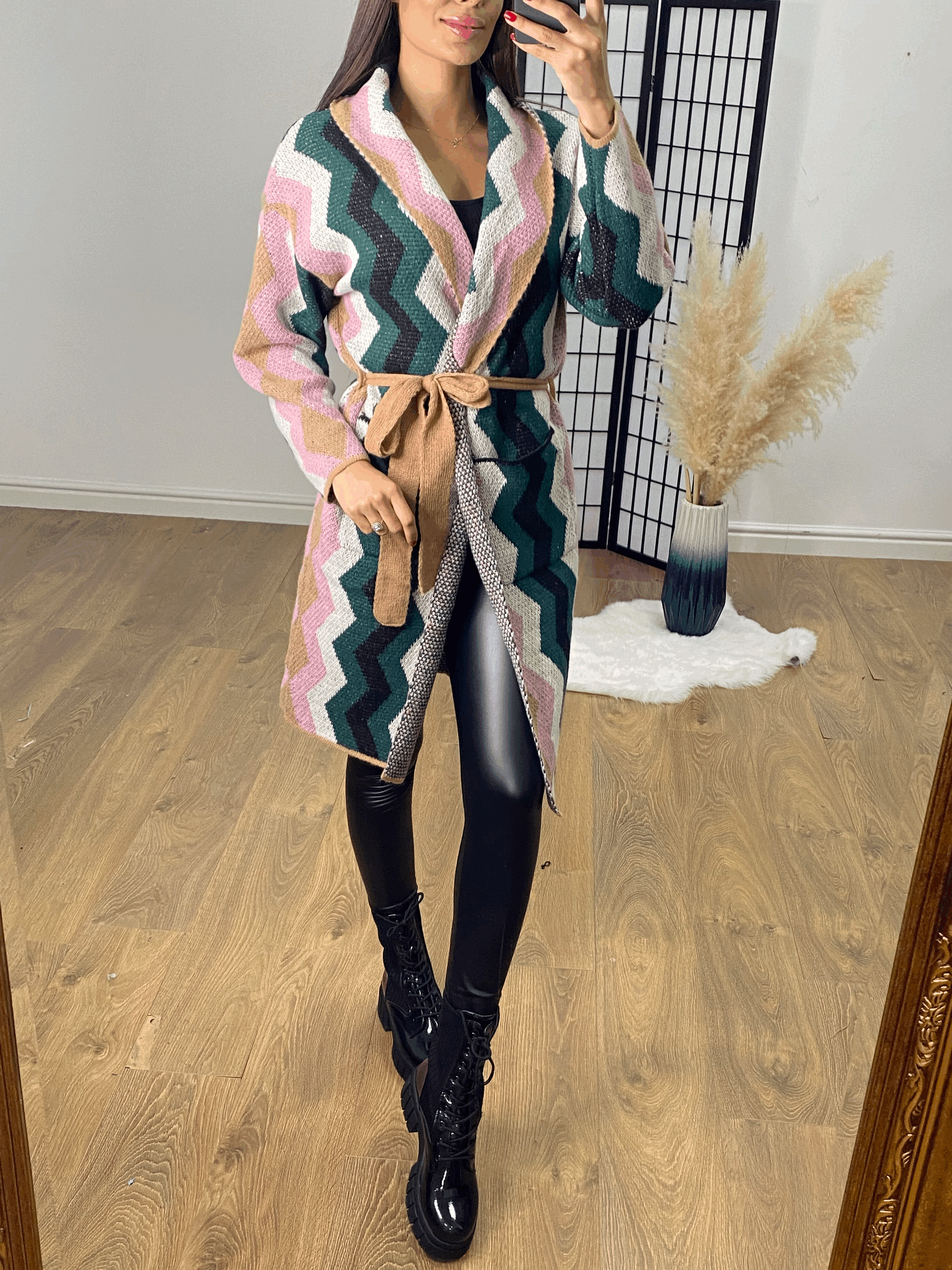 Beatrice Chevron Drape Front Knitted Cardigan