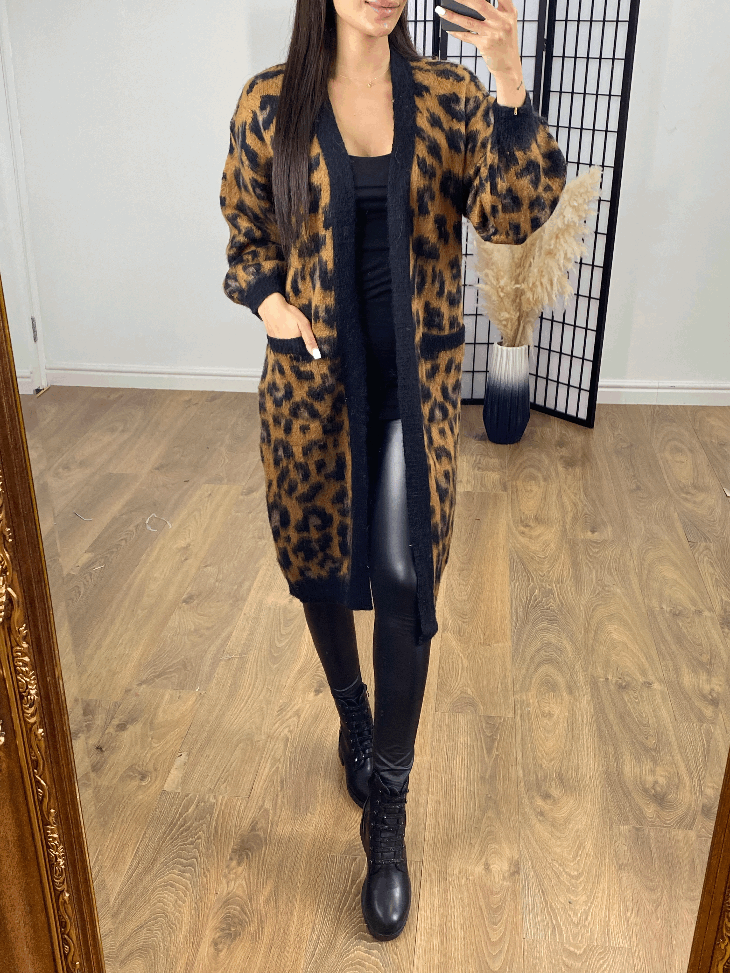 Leopard print longline cardigan outlet